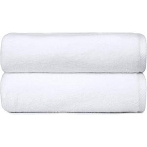 Amazon Basics 2 Piece Quick-Dry Oversize Bath Towel, 100% Cotton, White, 54" x 30"