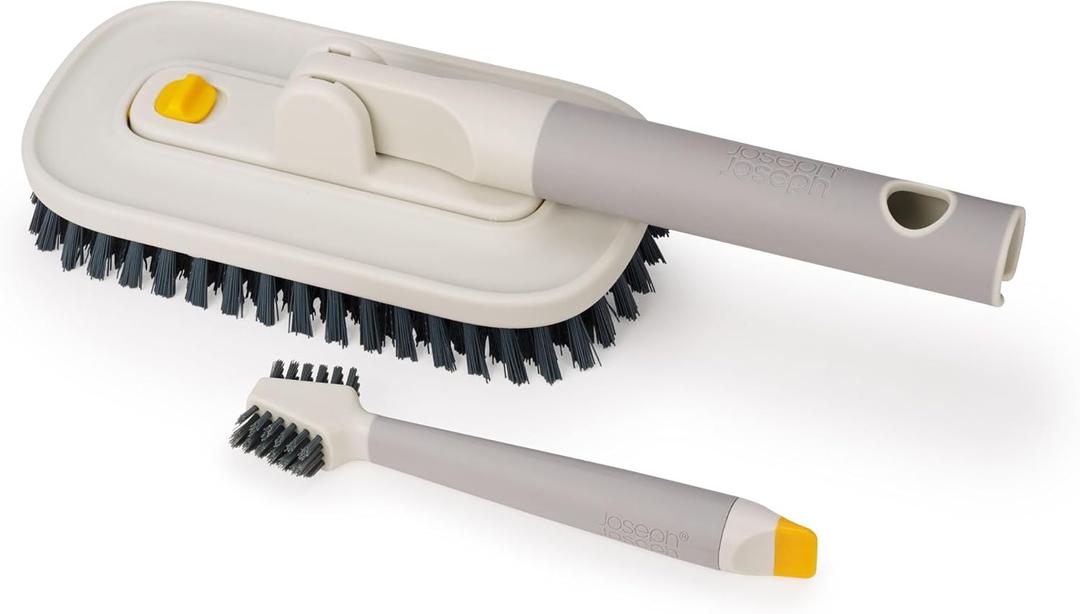 Joseph Joseph CleanTech Household Cleaning 2-Piece Set for Bathroom & Kitchen, Includes: 2-in-1 Tile Scrubber with Grout Brush and 3-in-1 Detail Brush with Nylon Scraper Tip