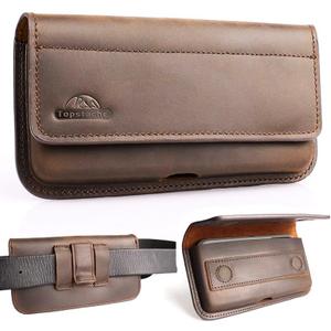 Topstache Leather Phone Holster with Belt Clip for Galaxy S25/S24/S23/S22 - Magnetic Closure Leather Phone Belt Holder Pouch for iPhone 17/16/15/14/13 - Fit Protective Case on, L,Darkbrown