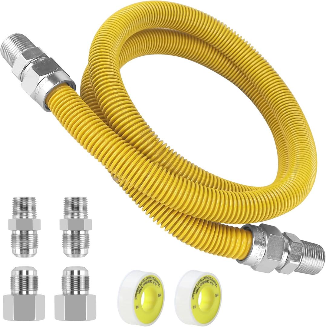 48" Gas Dryer Hose Kit,Stainless Steel Stove Gas Line with Connector 1/2" MIP 1/2"FIP 3/4"MIP Fitting,5/8" OD(1/2" ID) Gas Connector Kit for Stove,Gas Stove, Dryer,Water Heater-by MIFLUS
