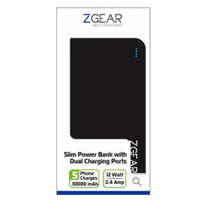 ZGear 10000 mAh Slim Dual Charging Port Power Bank - Black