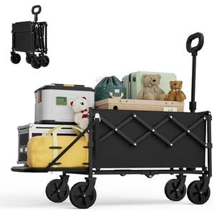 Canpsky Small Collapsible Wagon with Tailgate, Ultra-Compact & Folding Wagon with 350lbs Capacity, Lightweight Portable Utility Wagon Cart for Shopping Camping Sports Garden (Black)