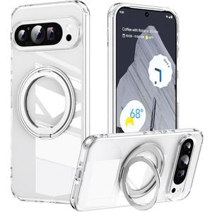 Fit for Google Pixel 9 Pro Case/Google Pixel 9 Clear Case 6.3 inchCompatible with Magsafe 360 Rotatable Ring Kickstand Transparent Back Cover Magnetic 360 Stand Protection Rugged Phone Case
