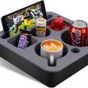 Couch Cup Holder Tray, Bonfixe Stable Couch Caddy for Bed and Sofa, Upgraded Capacity Health-Friendly Silicone Anti-Spill Drink Holder Organizer for Snacks Beverage (Black-Gray)