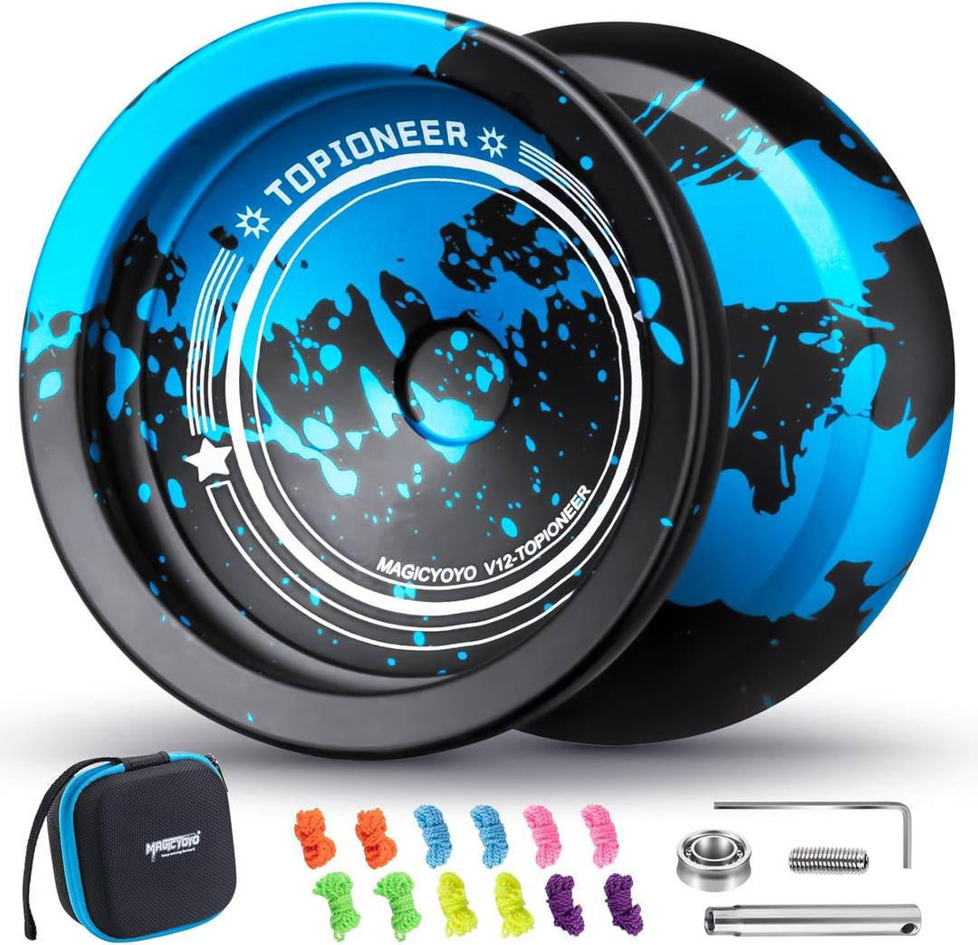 MAGICYOYO V12 Finger Spin Yoyo Professional Responsive Yoyo for Kids Beginners, Unresponsive Yoyo for Advanced Player, Professional yoyo for Hook Finger Spinning Tricks - Black Blue