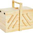 Juvale Wooden Sewing Box Organizer for Sewing Supplies with 3 Tier Drawers for Craft Tools, Needles, Pincushions, Art Supplies, Thread Spool Organizer (12.6 x 5.9 x 8.3 Inches)