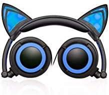 Hype Cat Ears LED Headphones with mic (BLUE) with IN-LINE Microphone
