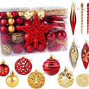 Christmas Ball Ornament Set, 88Pcs Plastic Shatterproof Christmas Xmas Tree Hanging Decorations, for Indoor Home Thanksgiving Halloween Party Decor (Gold/Red)