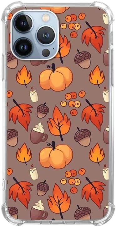 Fall Leaves Pumpkin Acorns Case Compatible with iPhone 14 Pro Max, Aesthetic Autumn Halloween Case for iPhone 14 Pro Max for Teens Men and Women, Cool TPU Bumper Phone Case Cover