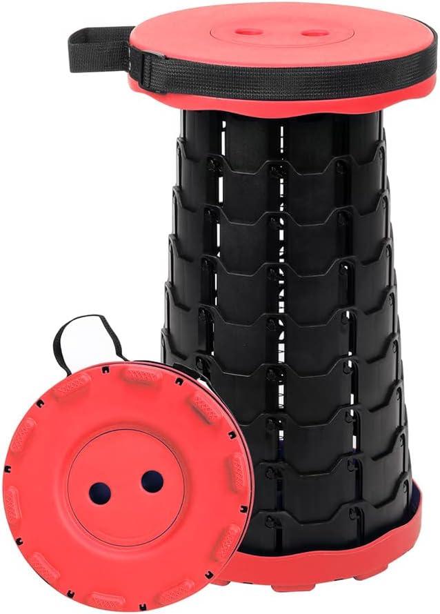 Foldable Telescoping Stool Portable, Retractable Stool for Adults, Upgraded Collapsible Folding Seats with Load Capacity 550lbs, Camping Stools for Adults (Red)