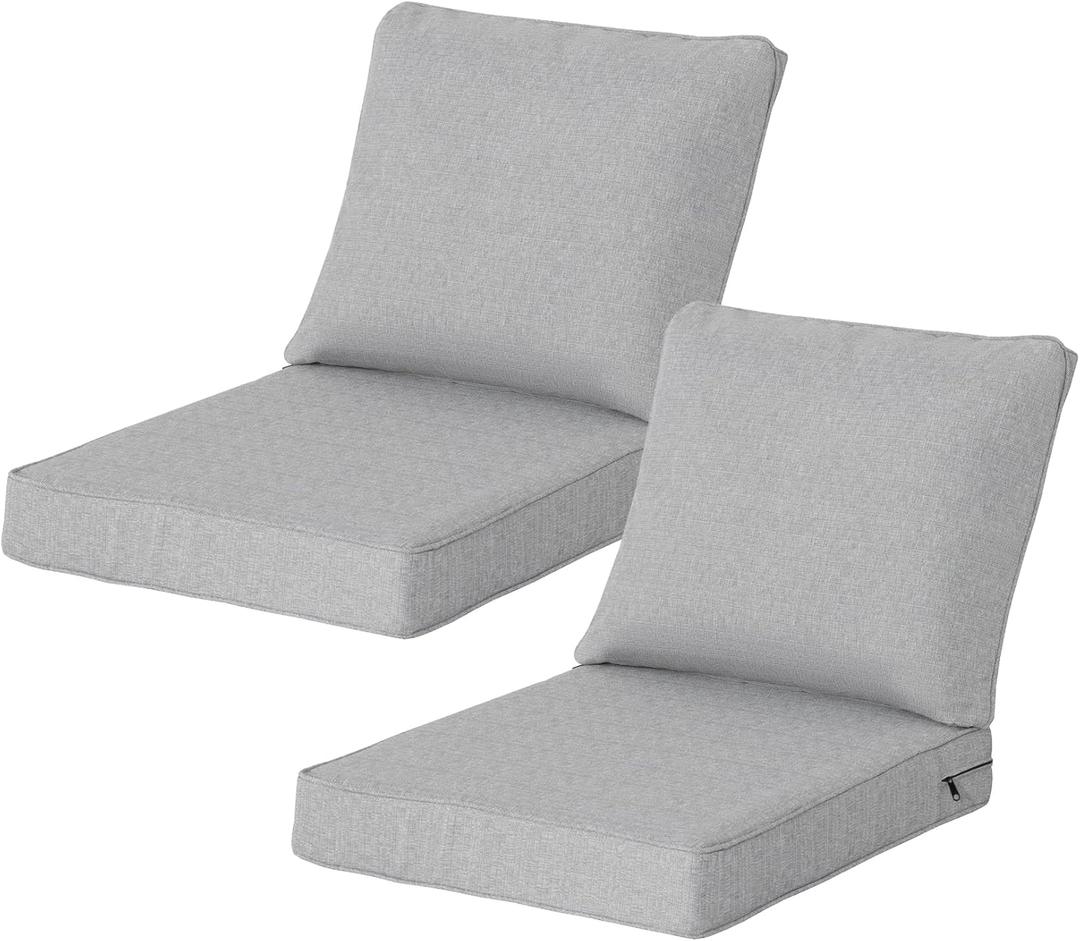 24x27.5 Inch Outdoor Deep Seat Cushions Set of 2,Thick High-Density Foam, Water-Resistant, Piped Edges & YKK Hidden Zipper for Patio Furniture, Stone Gray