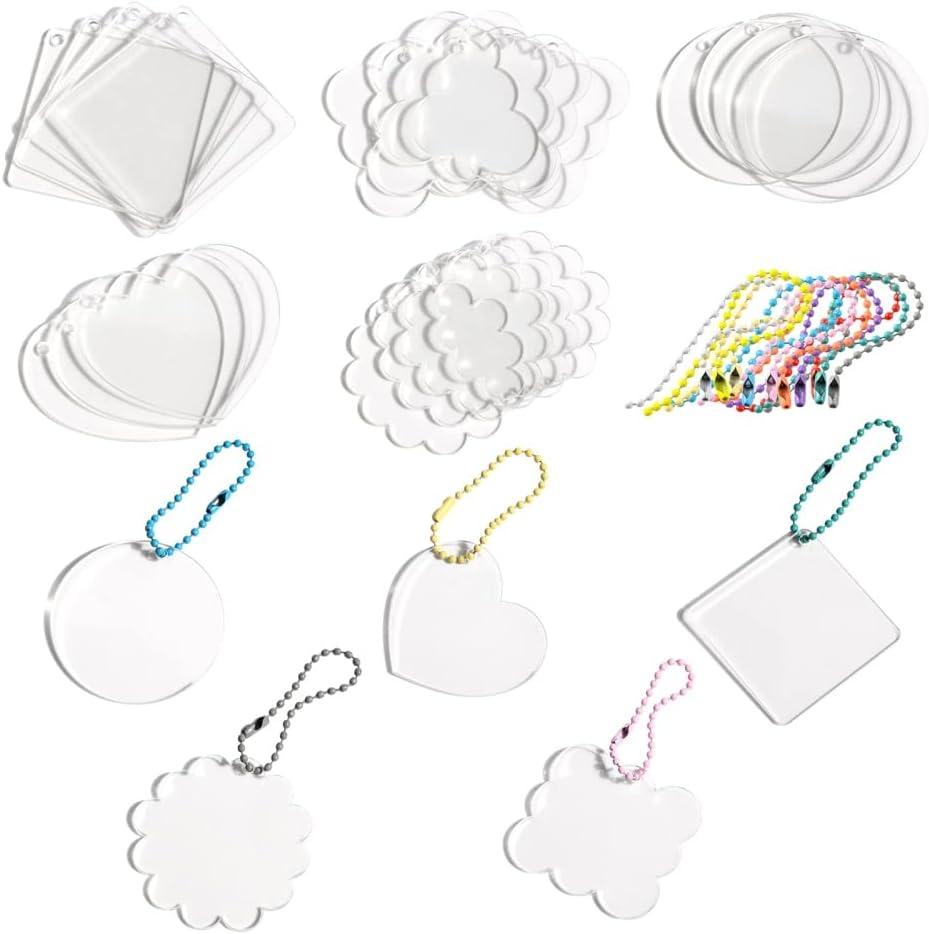 LiQunSweet 40Pcs Clear Acrylic Keychain Blanks Transparent Pendants with 20pcs of Acrylic Blanks & 20pcs of chain for Keychain DIY Crafts