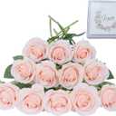 Artificial Rose Flower Artificial Flowers Flower with Long Stem Silk Roses Bouquet for Wedding Bridal Shower Party Home Decoration (Blush, 12 Pcs)