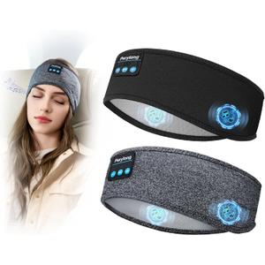 Perytong 2 Pack Sleep Headphones, Sleeping Headphones | Bluetooth Headband with Ultra-Thin HD Stereo Speaker, Wireless Headphone for Sports, Insomnia, Yoga, Air Travel, Meditation (Grey&Black)