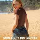 BAMBOO COOL Women's Skin-Tight Soft T-Shirts Short Sleeve Slim Fit Tops for Women Cute Basic Tees (Brown, XL)