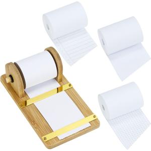 Bamboo Wooden Paper Roll Dispenser with 36ft Note Paper, Desktop Grocery List Sticky Notes Holder for Desk Artwork to-Do Lists