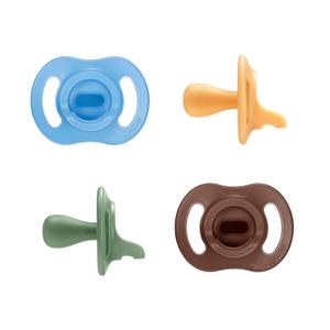 Tommee Tippee Ultra-Light StayPut Pacifier, One-Piece Silicone Design, 18-36m, 4 Pack (Bright Blue/Honey/Sage/Brown)