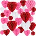 40Pcs Valentines Day Party Heart Decorations - Red Pink White Paper Honeycomb Hearts Balls Hanging, Valentine's Decor for Office, Birthday and Classroom