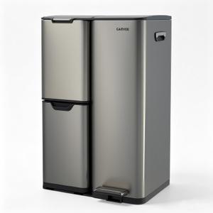 Garvee 3 Compartment Trash Can, 16 Gal Garbage and Recycle Bin Combo | 3 in 1, Triple Bins, Stainless Steel, Soft Close Lid & Foot Pedal, Removable Inner Buckets, for Home Kitchen Office, Gray