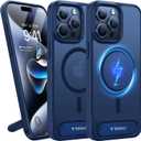 TORRAS for iPhone 15 Pro Max Case Translucent Blue | Strong Magnetic & Seamless Stand, Fit for MagSafe, Military-Grade Drop Protection, Sturdy Adjustable Built-in Kickstand, Slim Matte Finish