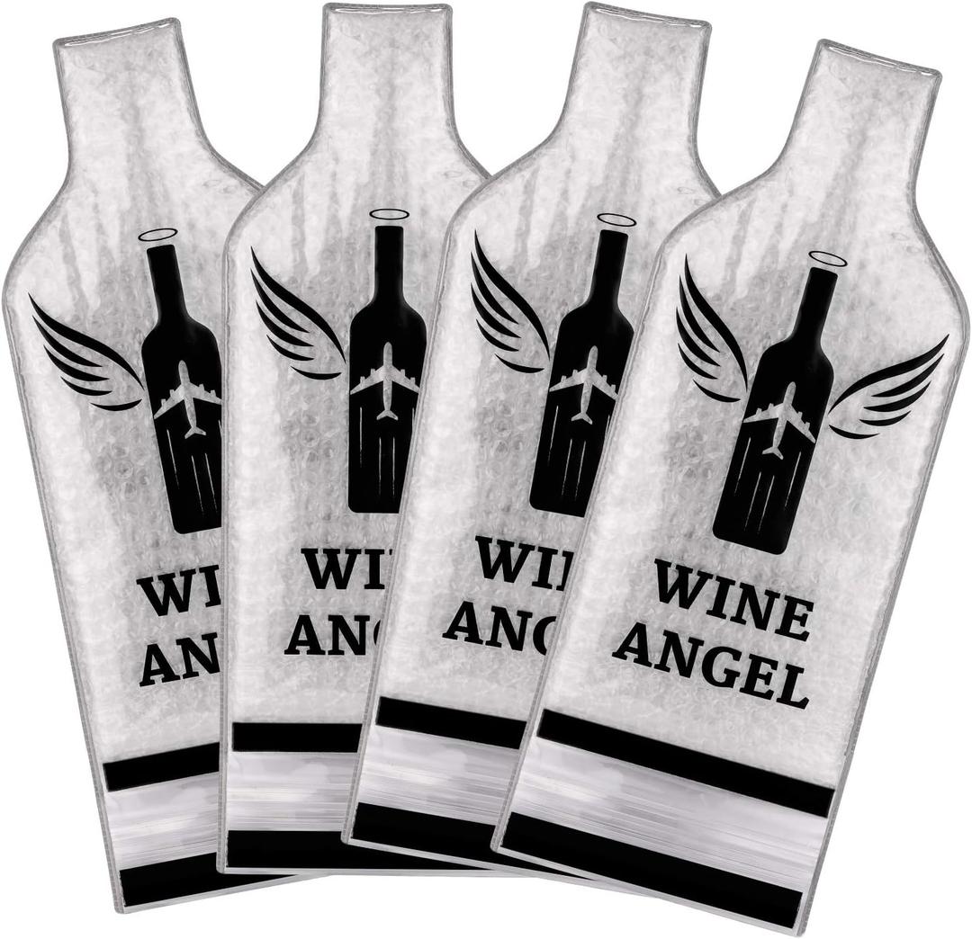 [UPGRADED PROTECTION] 4 Set (8 pcs) Reusable Wine Bags for Travel, Wine Travel Protector, Bottle Travel Sleeve Case For Airplane, Car, Cruise, TRIPLE Protection Luggage Leak-Proof Safety Impact Resist