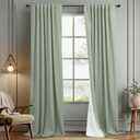 Sage Green Curtains 84 Inch Length 2 Panels Set for Bedroom Back Tab Blocking Light Sage Boho Blackout Linen Drapes Thermal Insulated Black Out Room Darkening Window Curtain for Living Room 52x84 Long