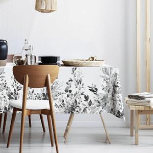 Tablecloth For Large Round Table, Black And White Floral Pattern