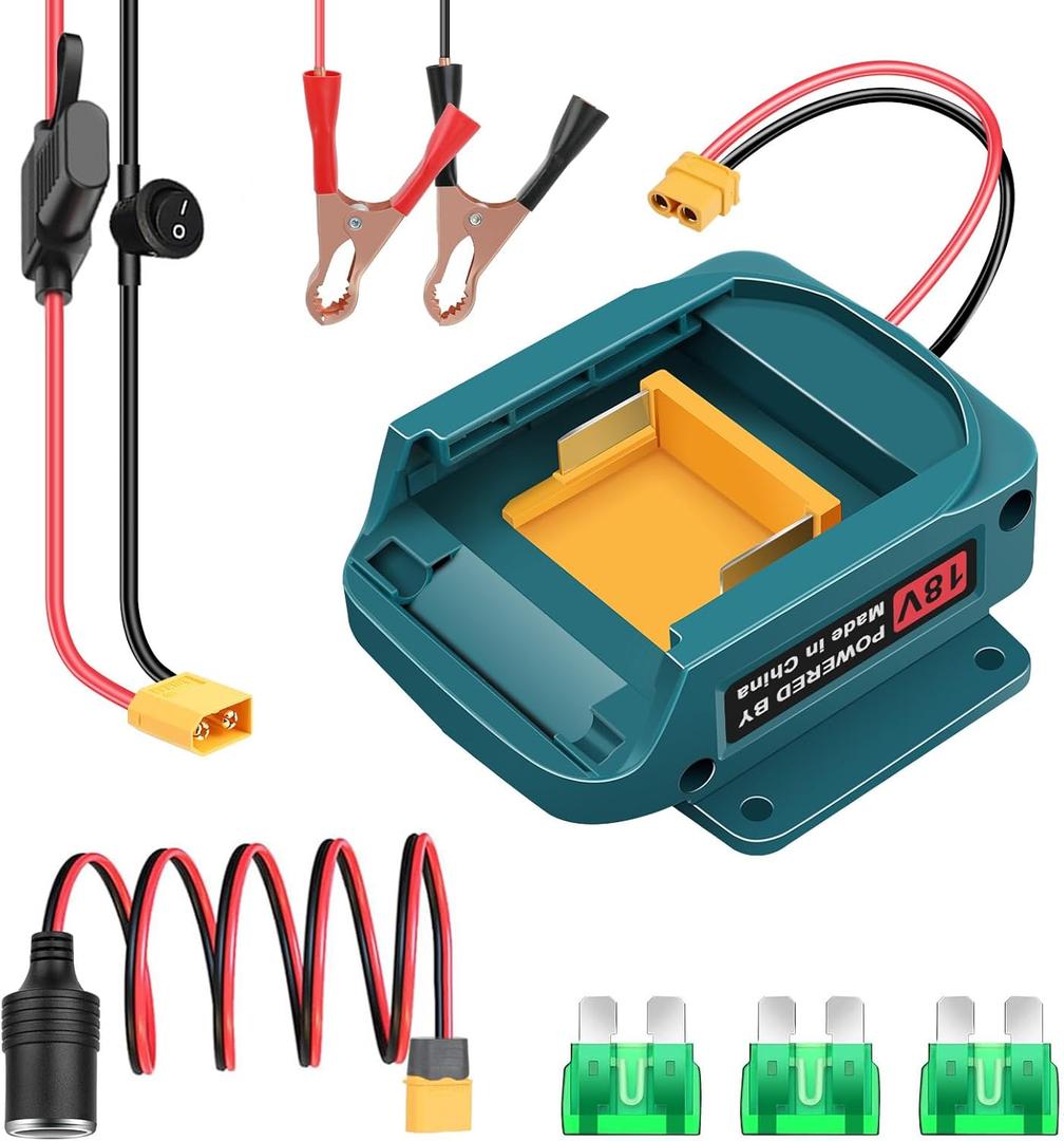 Jump Starter Adapter for Makita 18V Battery, 4FT Portable Car Charger Jump Starter with Jumper Cable Clamps, 3 Fuses, 12V Car Lighter(Battery Not Included)