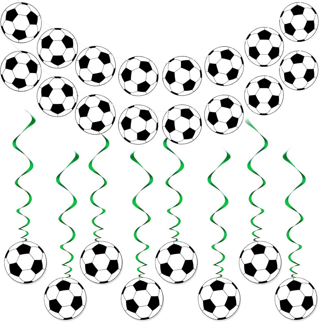 32 Pieces Soccer Party Decorations 2 Pcs Soccer Banner Garlands 30 Pcs Football Hanging Swirls Birthday Party Supplies for Kids Football Clubs Sport Theme Courtyards Offices