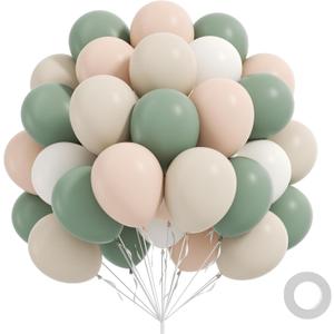 60pcs Sage Green Balloons 12inch with Sage Green Nude Sand White Balloons for Neutral Bridal Baby Shower Wedding Birthday Engagement Party Decorations