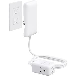 Outlet Cover Extension Cord Flat 6ft, ETL Listed, NUTICT 3 Prong Indoor Extension Cord Flat Wall Plug, 13A/1625W, 900J Surge Protector, Hidden Power Strip Behind TV Bed Dresser Bookshelf, White