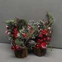 Small Christmas Tree Tabletop Artificial Mini Christmas Tree Decorations with Holiday Ornaments Red Berry Pine Cone Greenery for Home Indoor Fireplace Mantel Xmas Decor (2pcs -Tree Stump-Red)