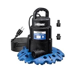 CrestWave 1/ 3HP Auto Pool Cover Pump, 2950GPH Submersible Sump – Fast Draining | Clog-Resistant Dual Filter for Leaves, for In/ Above Ground Pools, Hot Tubs, Basements | 25ft UL Cord, 3/ 4" GHT Adapters