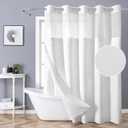 White No Hook Shower Curtain with Snap-in Fabric Liner Set,Slub Textured Fabric Shower Curtains for Bathroom,Hotel Style Modern Shower Curtain,Water Repellent& Washable, 71x77(75)