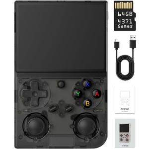 G350 Retro Handheld Game Console , Preload 4371 Games 3.5 Inch IPS Screen 3200 mAh Battery Linux System Portable Video Games Console Support Controller and Earphone (Transparent Black)