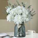 Fake Flowers in Vase,8 Dahlias,Silk Artificial Flowers in Vase,Centerpiece Table Decorations,Coffee Table Decor,Faux Flowers in Vase with a Flower Arrangement Holder (White)