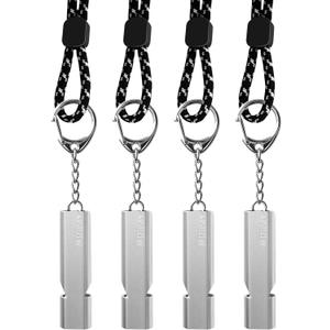 Survival Whistles 4-Pack & 6-Pack, Upgraded Aluminum Emergency Safety Whistle with Lanyard and Keychain, Waterproof & Unbreakable for Hiking, Camping, Dog Walking, Coaching, Emergency Kits