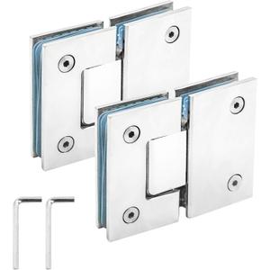 2 Pcs Frameless Shower Door Hinges, 180 Degree Glass to Glass Door Hinges Heavy Duty, 304 Stainless Steel Frameless Shower Hinge Mirror Polished Bathroom Gate Clamp for 8-12 mm