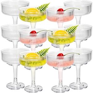 12 Pcs Ribbed Martini Glasses 7 oz Disposable Plastic Vintage Ribbed Coupe Glasses Cocktail Unbreakable Dessert Parfait Glassware for Wedding Birthday Party Supplies (Clear)