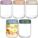 Artcochan Overnight Oats Containers with Lids 16 oz Glass Jars 5 Pack Glass Mason Jars with Airtight Lids, Perfect for Oats, Yogurt, Chia Pudding, Snack, 16 oz, 3.35 inches x 4.65 inches