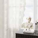Ivory Lace Curtains 84 Inches Long 2 Panels Vintage Lace Voile Sheer Floral Curtain Decorative Cream Flower Pattern Rod Pocket Privacy Off White Drapes with Scalloped Edges for Living Room 52x84