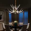 Acrylic Antler Chandelier Ceiling Light Fixtures, Clear Resin Deer Antler Chandelier Dimmable Lighting for Dining Living Room, Bedroom, Kitchen, Cabin, Farmhouse 32.3" 9 Lights