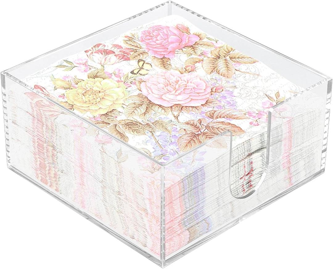 Acrylic Cocktail Napkin Holder for Table Beverage Napkin Holder Clear Guest Towel Holders Square Napkins Tray for for Bathroom, Kitchen, Parties(SIZE:5.5x5.5in)
