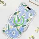 Jusy Case for iPhone 17, Colorful Retro Oil Painting Printed Flower Laser Blue Glossy Pattern Cute Curly Wave Phone Case Soft TPU Cover for Girly Women -Blue