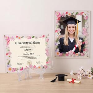 Novabright 2 Set 2026 5.5x8.5 Floral Acrylic Graduation Certificate Frame Pressed Wildflower Wall Mount Floating Picture Frame A4 Photo for Graduation Diploma Degree Document Memory Picture Gift
