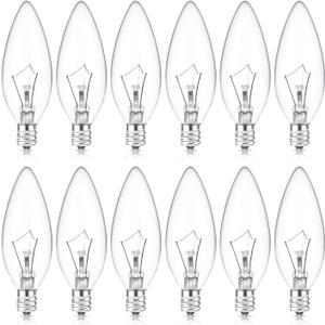 MEQIQTEK E12 Candle Light Bulbs 25W Warm White 2500K, 250Lumen - B10 Clear Candelabra Base Bulbs Dimmable Chandelier Light Bulbs for Ceiling Fan, Pendants or Outdoor (12 Pack)