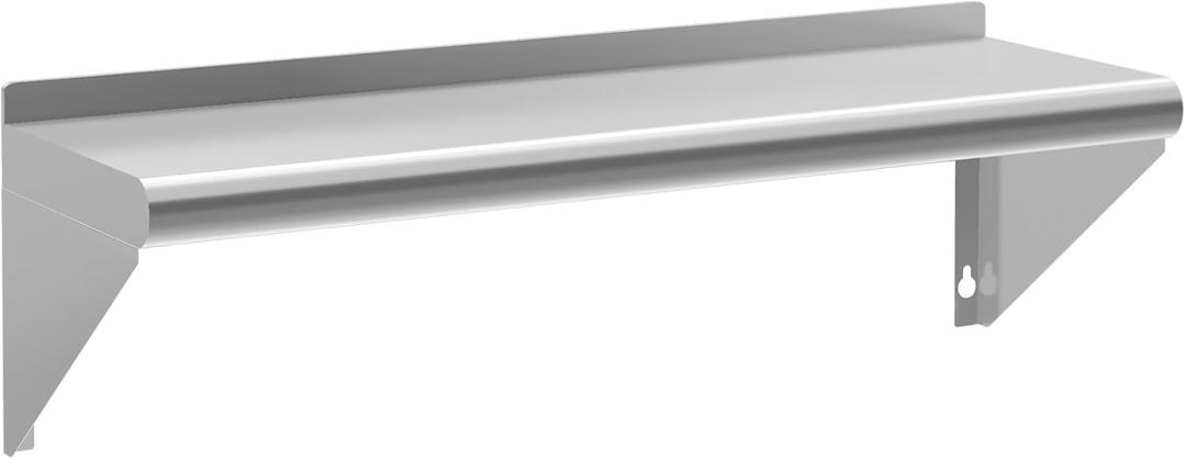 Stainless Steel Shelf 14" x 48", NSF Wall Mounted Commercial Metal Shelving with Backsplash for Restaurant, Utility Room, Kitchen and Garage