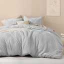 Litanika Light Grey Full Comforter Set, 3 Pieces Tufted Boho Farmhouse Bedding Comforter Sets, Lightweight Fluffy Comforter Bed Set for All Season (79x90In Comforter and 2 Pillowcases)