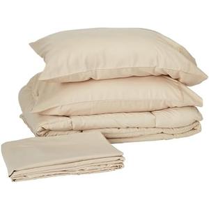 Sweet Home Collection Comforter Set Bag Solid Color All Season Soft Down Alternative Blanket and Pillows, Beige, Queen