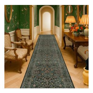 Dark Green Washable 3x16 Extra Long Runner Rug for Hallway Non Slip, Large Kitchen Indoor Floor Rugs for Entryway Hall Way, Soft Stain Resistant Low Pile Vintage Floral Carpet